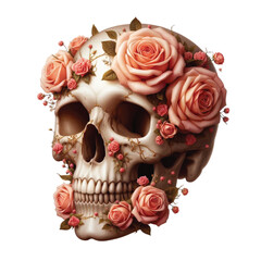 skull with rose flower vector