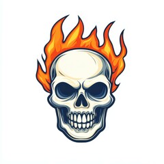 A bold flaming skull design in vector format, perfect for 3D printing with minimal color on a white background.