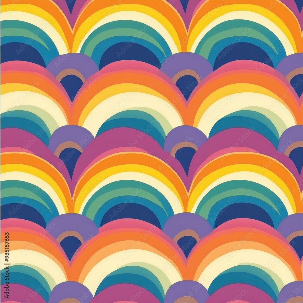 Poster bright and cheerful pattern of rainbows, perfect for adding a pop of color to any project or design.