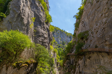 Horma Canyon, Kure Mountains National Park, Kastamonu, Turkey. Wooden walking path.
