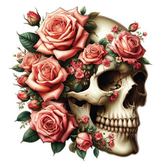 skull with rose flower vector