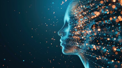 Obraz premium A stunning 3D hologram in blue, showcasing futuristic AI technology against a dark backdrop. Innovation meets creativity.