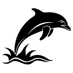 Dolphin black silhouette on white background
