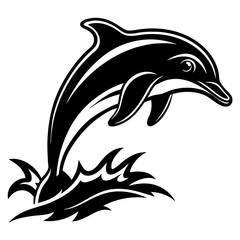Dolphin black silhouette on white background