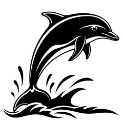 Dolphin black silhouette on white background