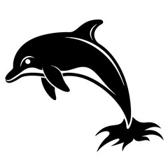 Dolphin black silhouette on white background