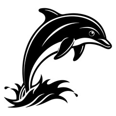 Dolphin black silhouette on white background