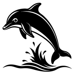 Dolphin black silhouette on white background
