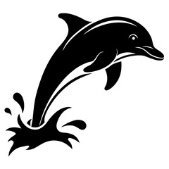 Dolphin black silhouette on white background