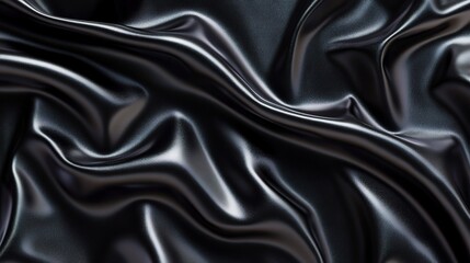 Obraz premium Black Satin Luxury: Dive into the depths of luxury with this captivating image of black satin fabric cascading in elegant folds, its smooth texture and subtle sheen exuding sophistication and allure. 