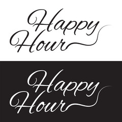 Happy hour lettering design.  isolated on white and black background. Vector illustration. EPS 10