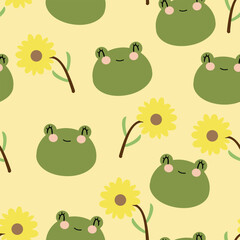 Seamless pattern with cute cartoon frogs, for fabric prints, textiles, gift wrapping paper. children's flat and colorful style
