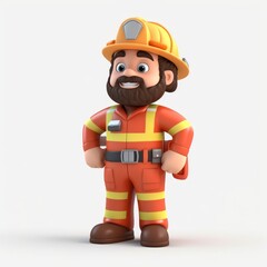 Fototapeta premium Cheerful Firefighter Cartoon Illustration for Kidsâ€™ Educational Content