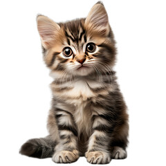 Obraz premium Small kitten with fluffy fur, sitting upright