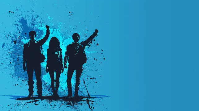 Minimalist Poster for International Youth Day - Vibrant Blue Silhouette Design for Print, Card, Poster