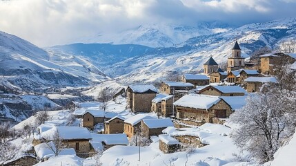 Stunning winter view of Armenia's mountains and villages