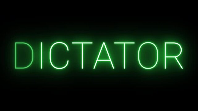 Flickering neon green glowing dictator text animated on black background