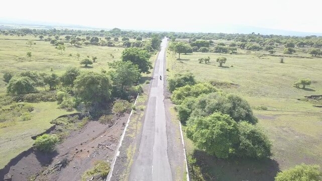 beautiful savana at doro ncanga geopark, bima west nusa tenggara indonesia. beautiful savana view with travel concept. drone view savana 