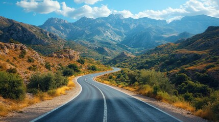 Naklejka premium photo of a narrow asphalt road in a mountainous area.
