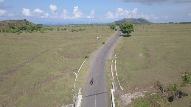 beautiful savana at doro ncanga geopark, bima west nusa tenggara indonesia. beautiful savana view with travel concept. drone view savana 