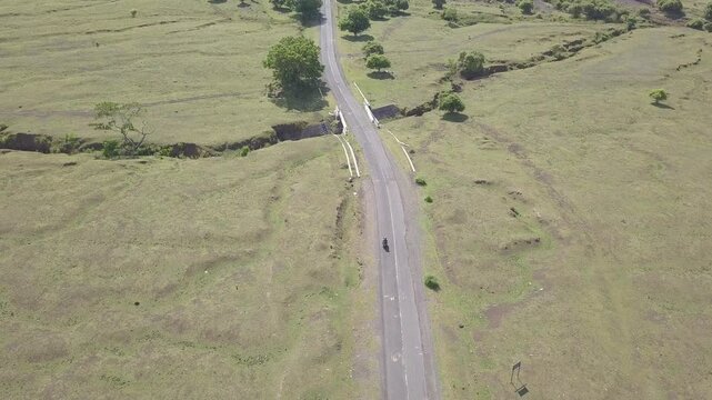 beautiful savana at doro ncanga geopark, bima west nusa tenggara indonesia. beautiful savana view with travel concept. drone view savana 