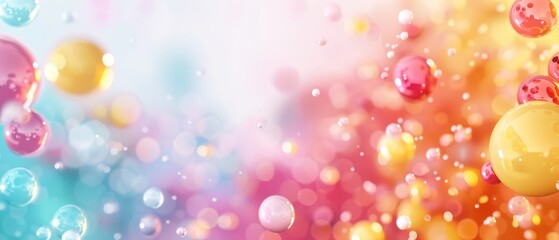  A collection of balloons aloft, bearing water droplets at their bases