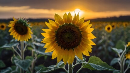 Sunflowers Glowing at Dusk.