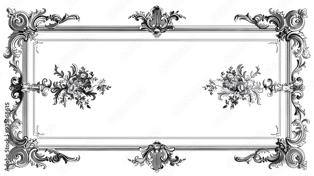 Poster classic vintage rectangular frame with ornate border patterns on white background