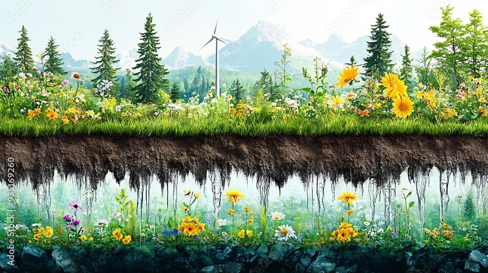 Poster infographic comparing the energy output and environmental impact of fossil fuels versus renewable en