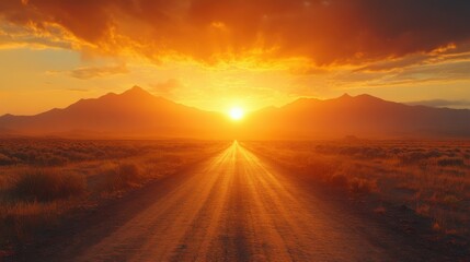 road covered with sand in the desert at sunset. Top view.
