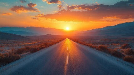 road covered with sand in the desert at sunset. Top view.