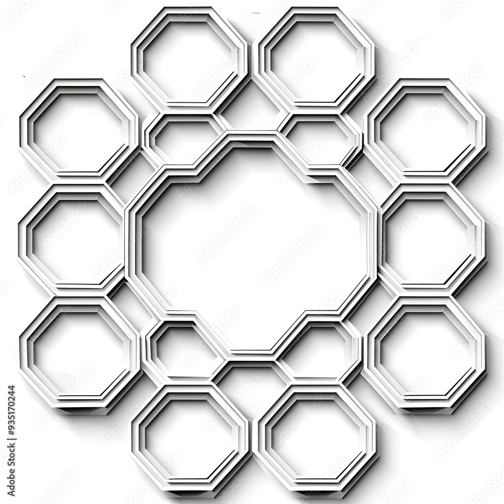 Poster geometric hexagonal frame with classic line art on minimalist white background