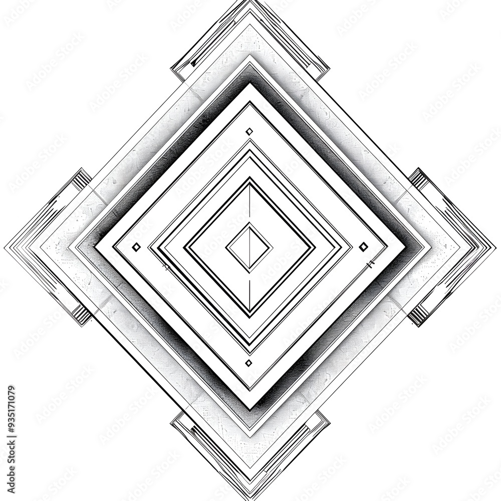 Poster geometric abstract frame with classic triangular motifs on clean white background