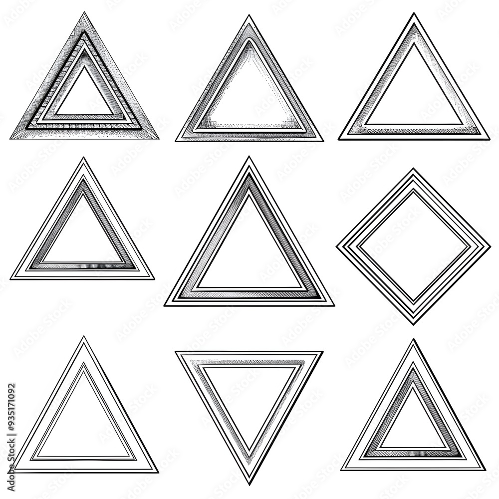 Poster sophisticated geometric frame with timeless triangular motifs on minimalist white background