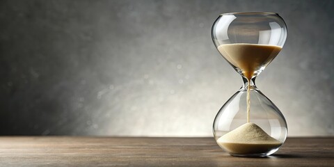 Hourglass countdown showing sand passing in empty grey background space