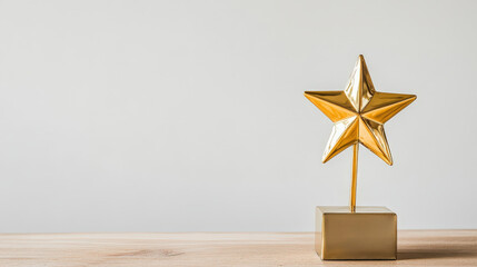 Golden star trophy on wooden surface representing achievement