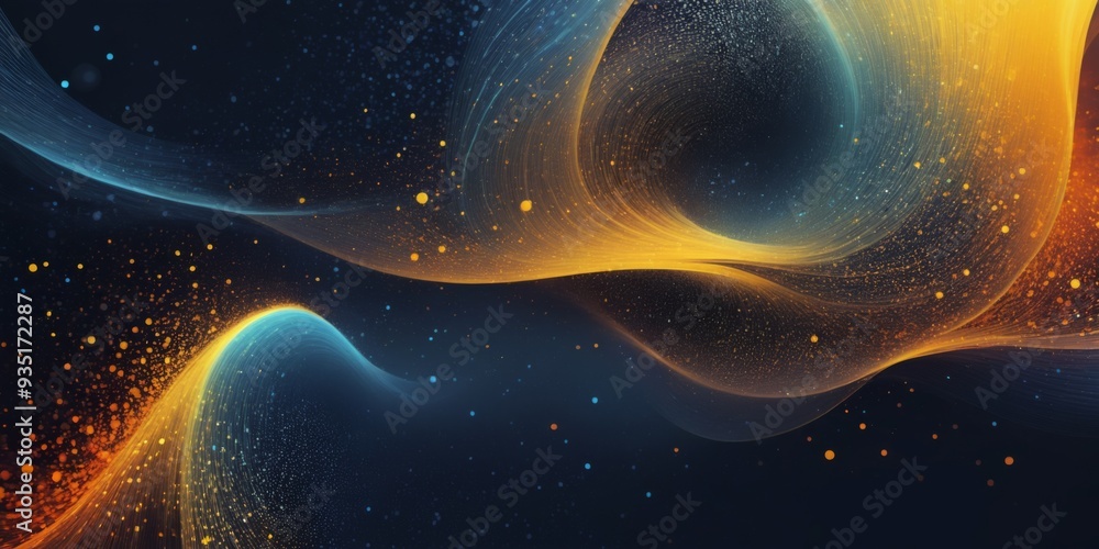 Poster abstract digital art: wave-like pattern with curved wavy lines a