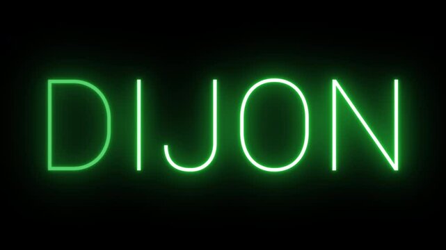 Flickering neon green glowing dijon text animated on black background