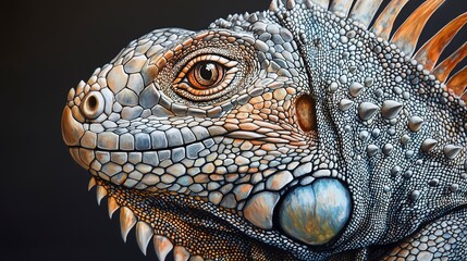 Fototapeta premium Detailed close-up of an iguana with intricate scales and a focused gaze creating a striking and exotic wildlife portrait 