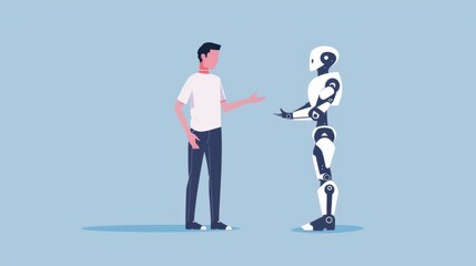 a human talking to a robotic artificial intelligence.