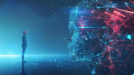 a human talking to a robotic artificial intelligence.