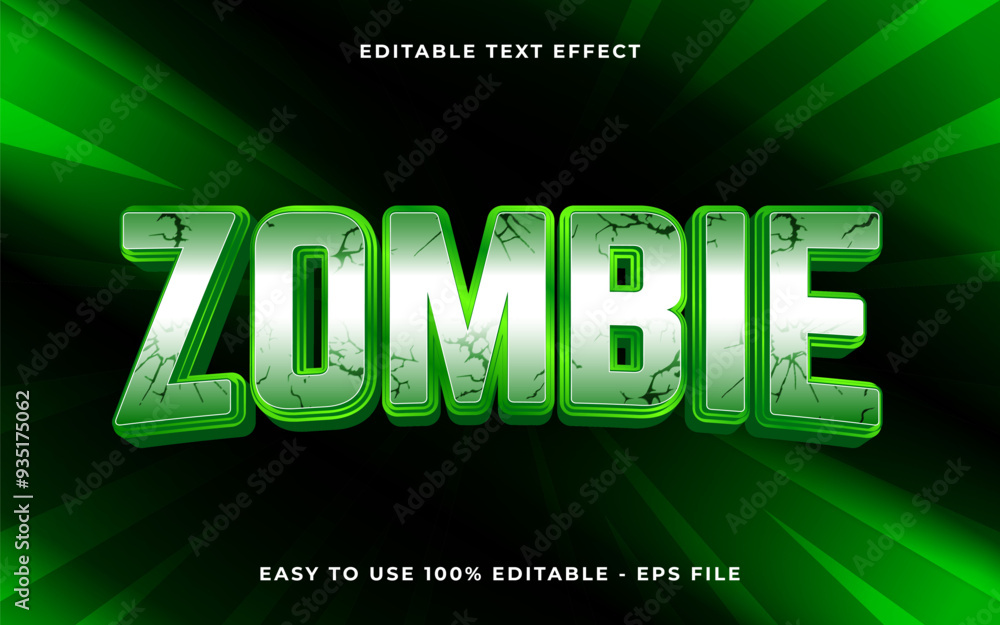 Poster 3d zombie gradient scary text style effect template editable text effect