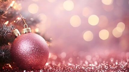 Fototapeta premium Glittering Holiday Season Banner Background on Plain Color with Free Space