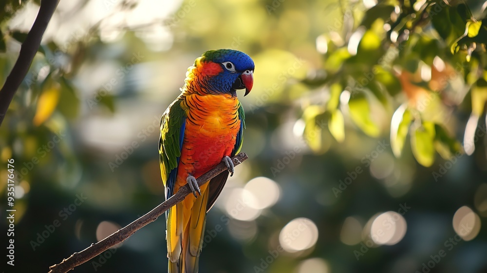 Poster Bright parrot on a tree 