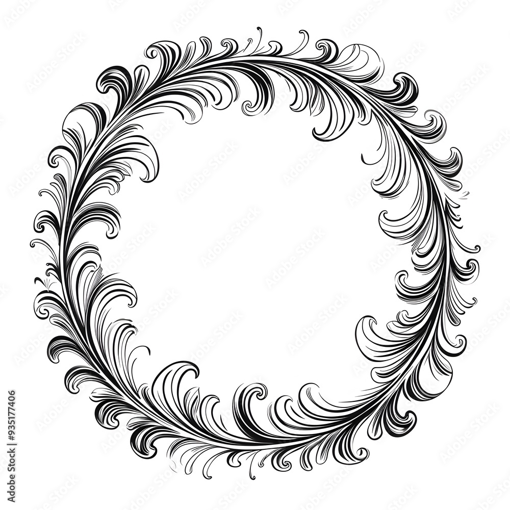 Aufkleber elegant circular frame with flowing wave and swirl motifs on white background