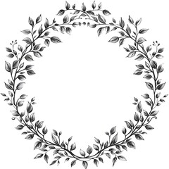 Elegant Circular Frame with Leaf and Vine Motifs on White Background