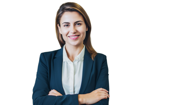 Smiling businesswoman looking at camera isolate on transparency background PNG.

