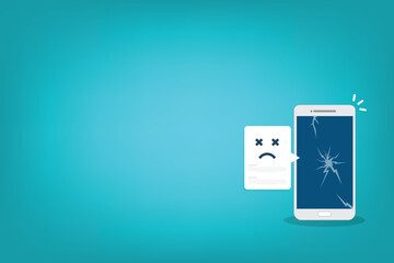 Broken smartphone with sad smile. Broken phone service, recovery and repair concept.	