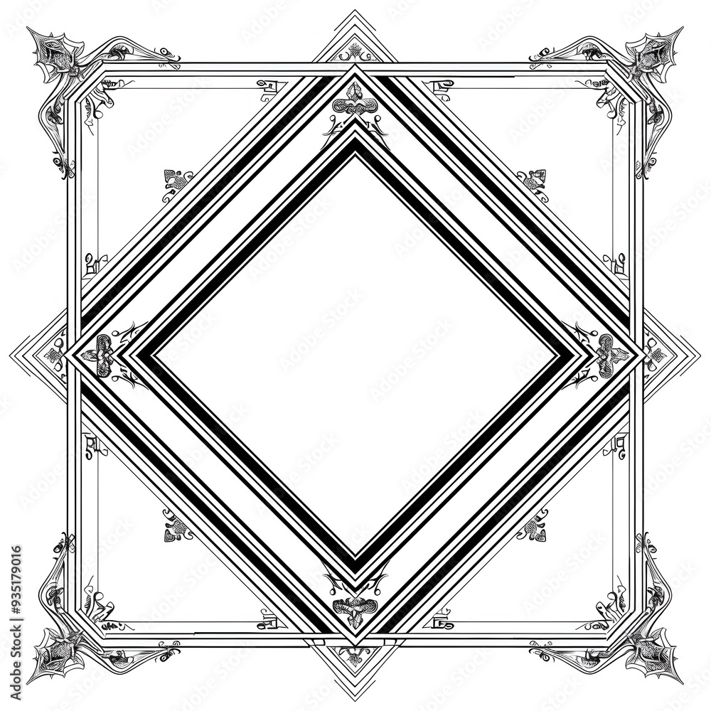 Aufkleber elegant geometric frame with angular motifs on white background