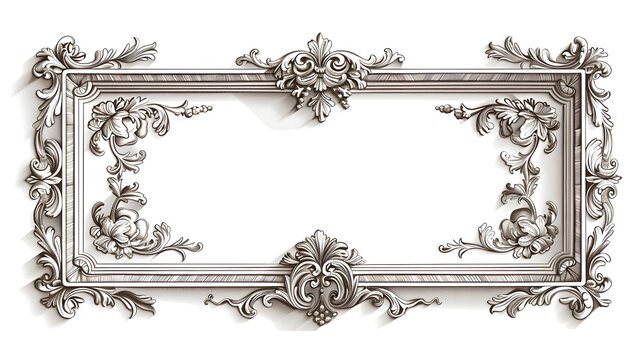 Ornate Vintage Rectangular Frame with Classic Detailed Flourishes on White Background